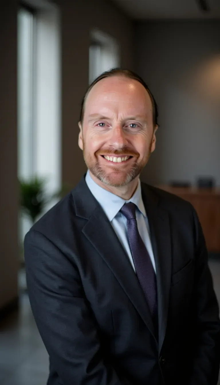 Damian Hartin, smiling, in a dark suit and tie